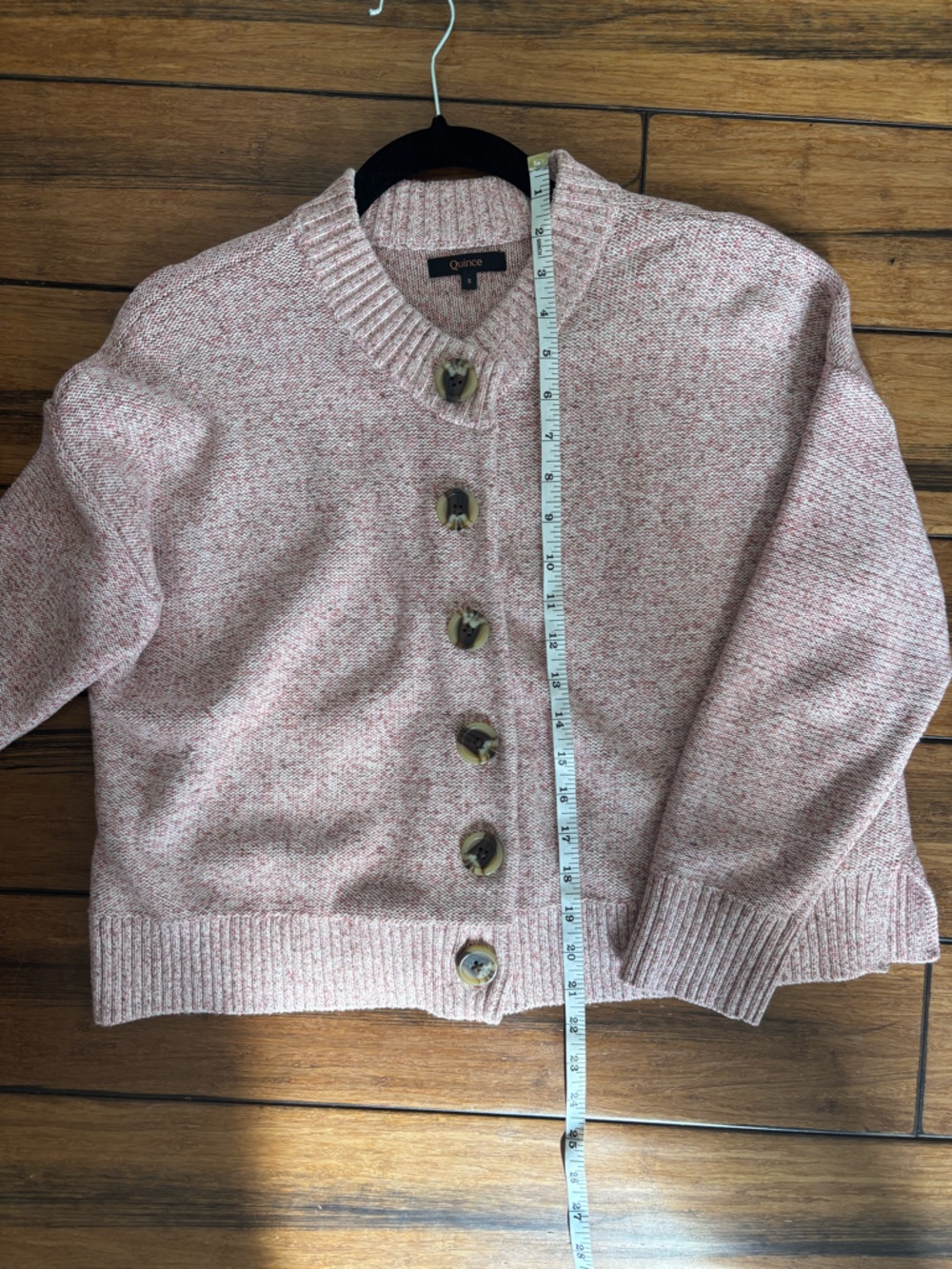 Quince Blush Pink Heathered Button-Front Cropped Cardigan Sweater - Picture 6 of 9